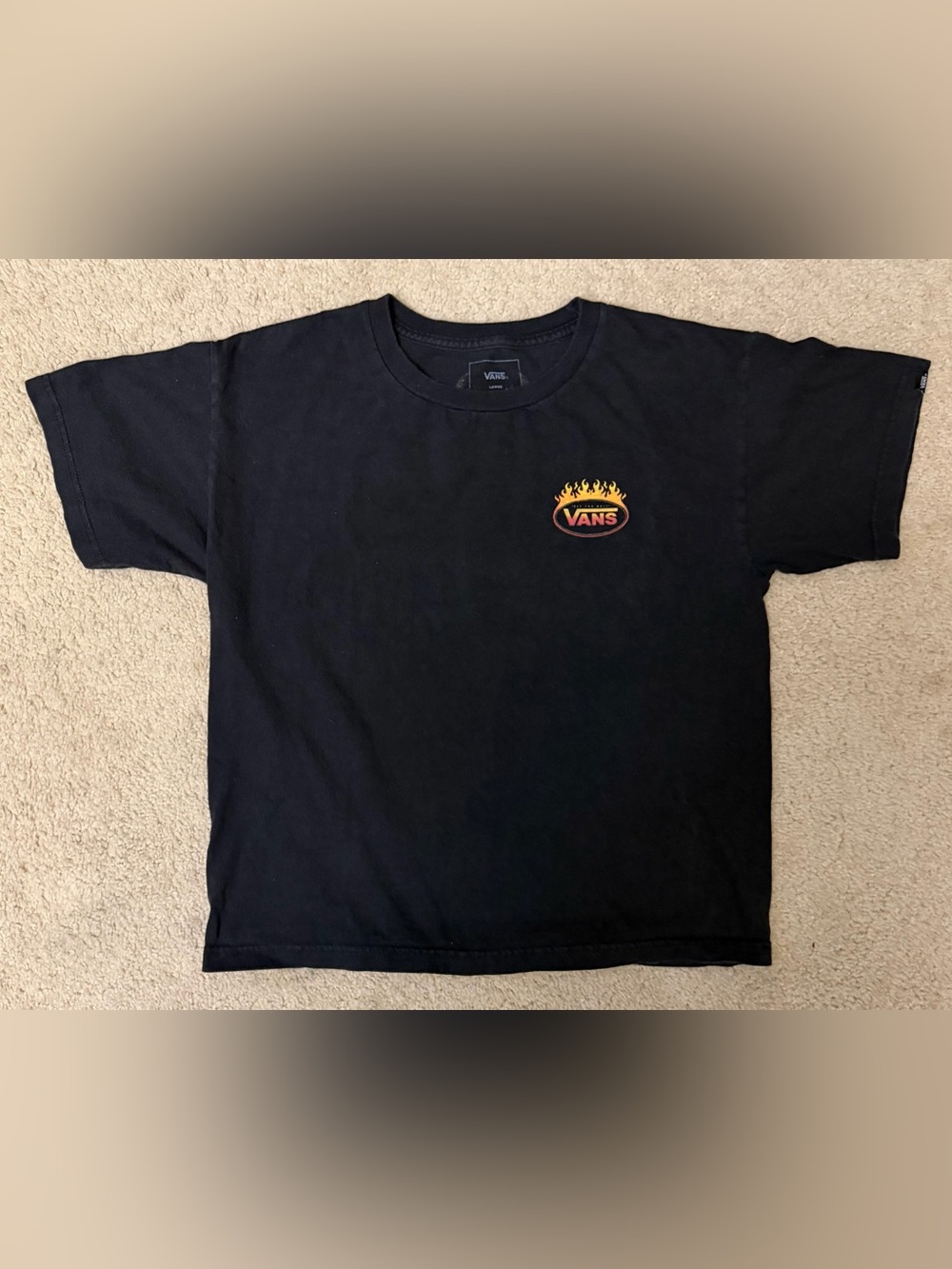 Vans Off The Wall Flame Logo Black Crop Boxy Tee Size L